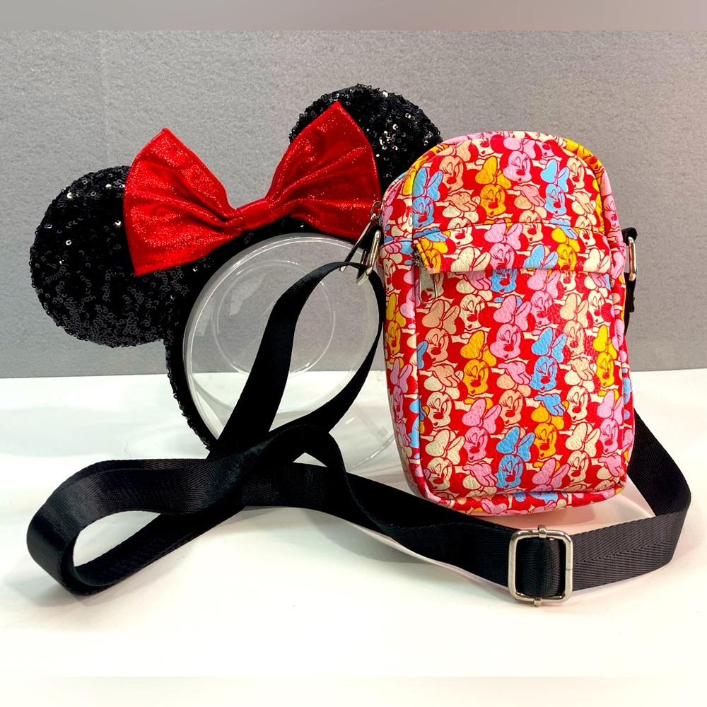 Buckle Down Disney Minnie Mouse All Over Print Crossbody Bag & Minnie Mouse Ears